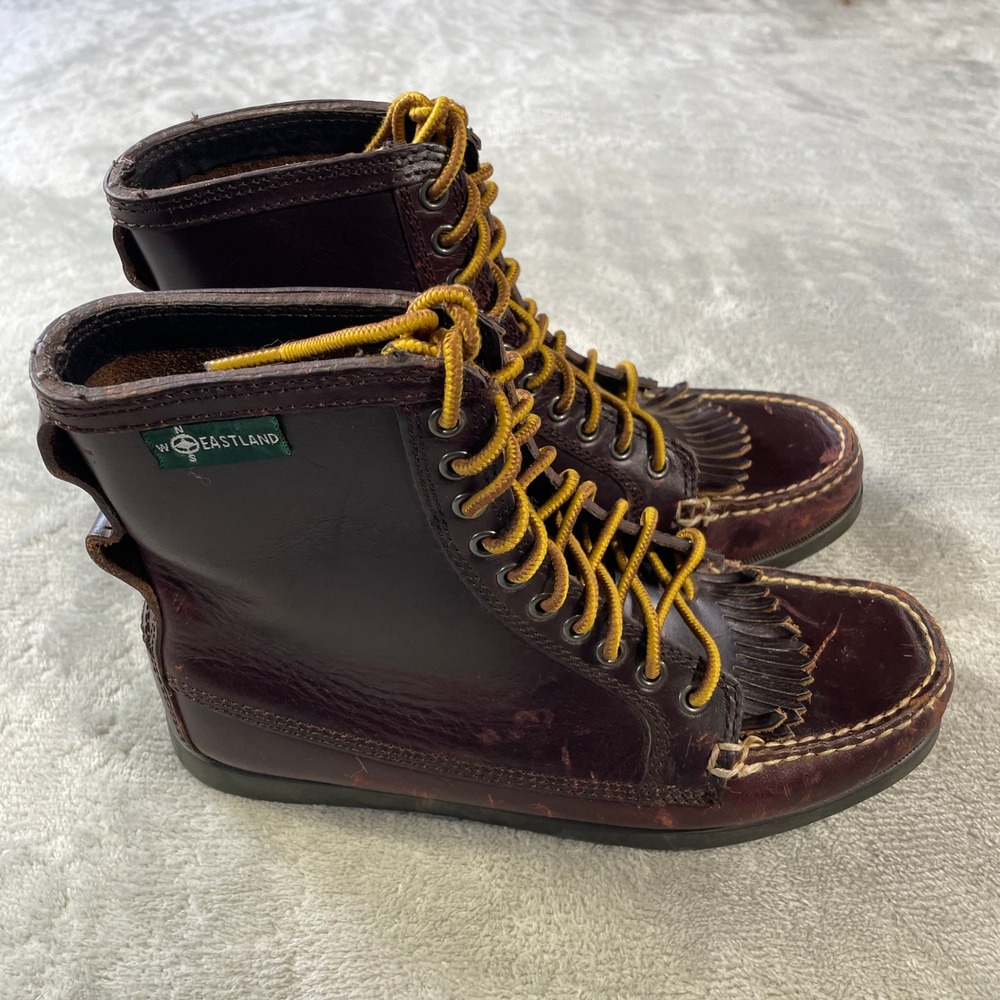 Eastland Bailey Kiltie Moccasin Boots Women 6.5 Burgundy Leather Country Outdoor